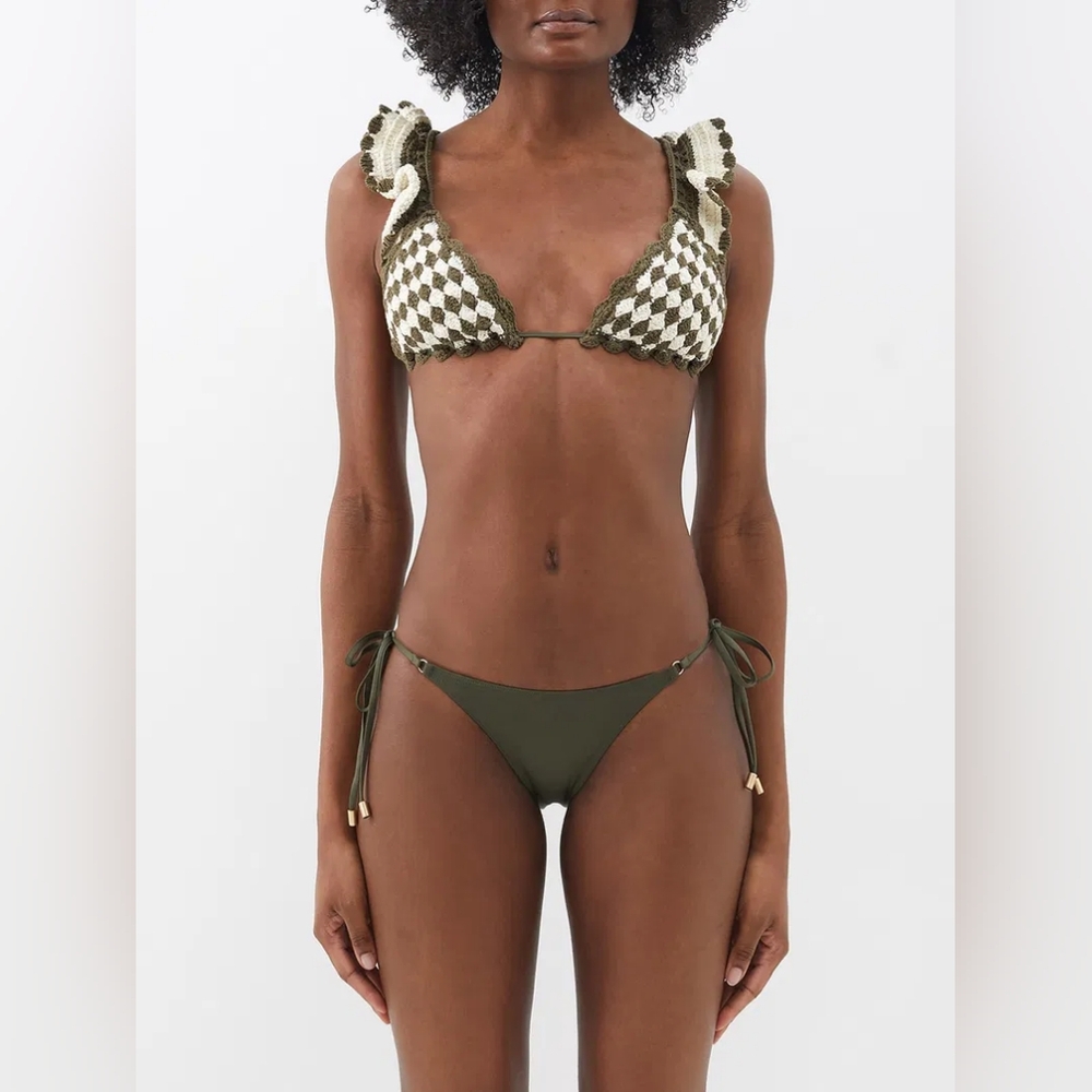 Zimmermann Devi Crochet Bikini Set In Khaki Cream Size 1
